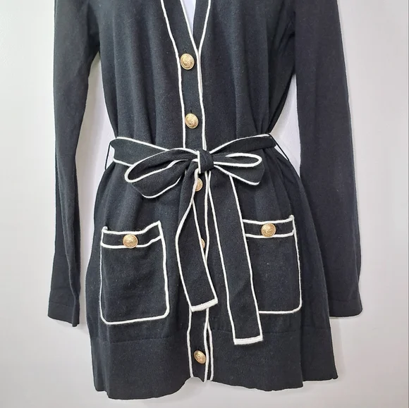 L'AGENCE Black and White Ronny Piped Wool and Cotton Cardigan Size XS - Picture 4 of 12